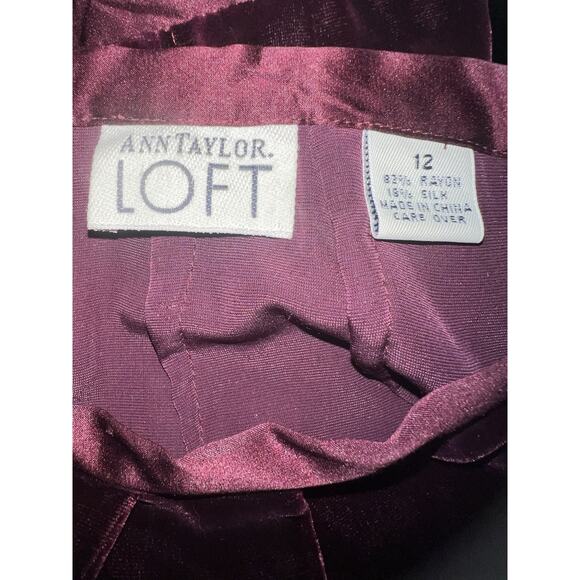 VTG Ann Taylor Loft Velvet Pants Size 12 Burgundy Wide Leg Evening Holiday 90s - Picture 8 of 10